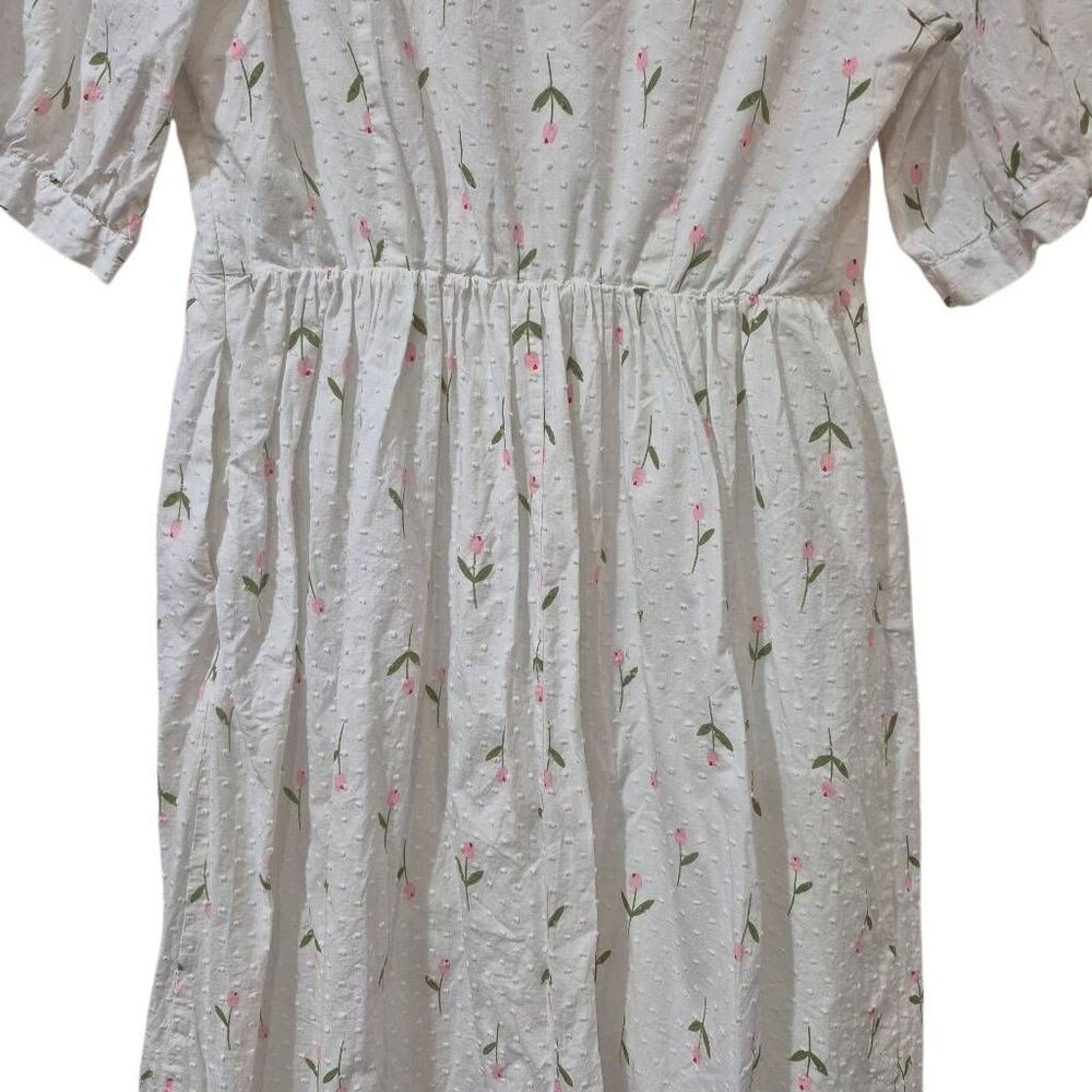 Sweet Salt Modest White & Pink Floral Midi Dress with Puff Sleeves - Size Medium - Picture 10 of 12
